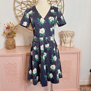 Draper James Navy Floral Midi Dress